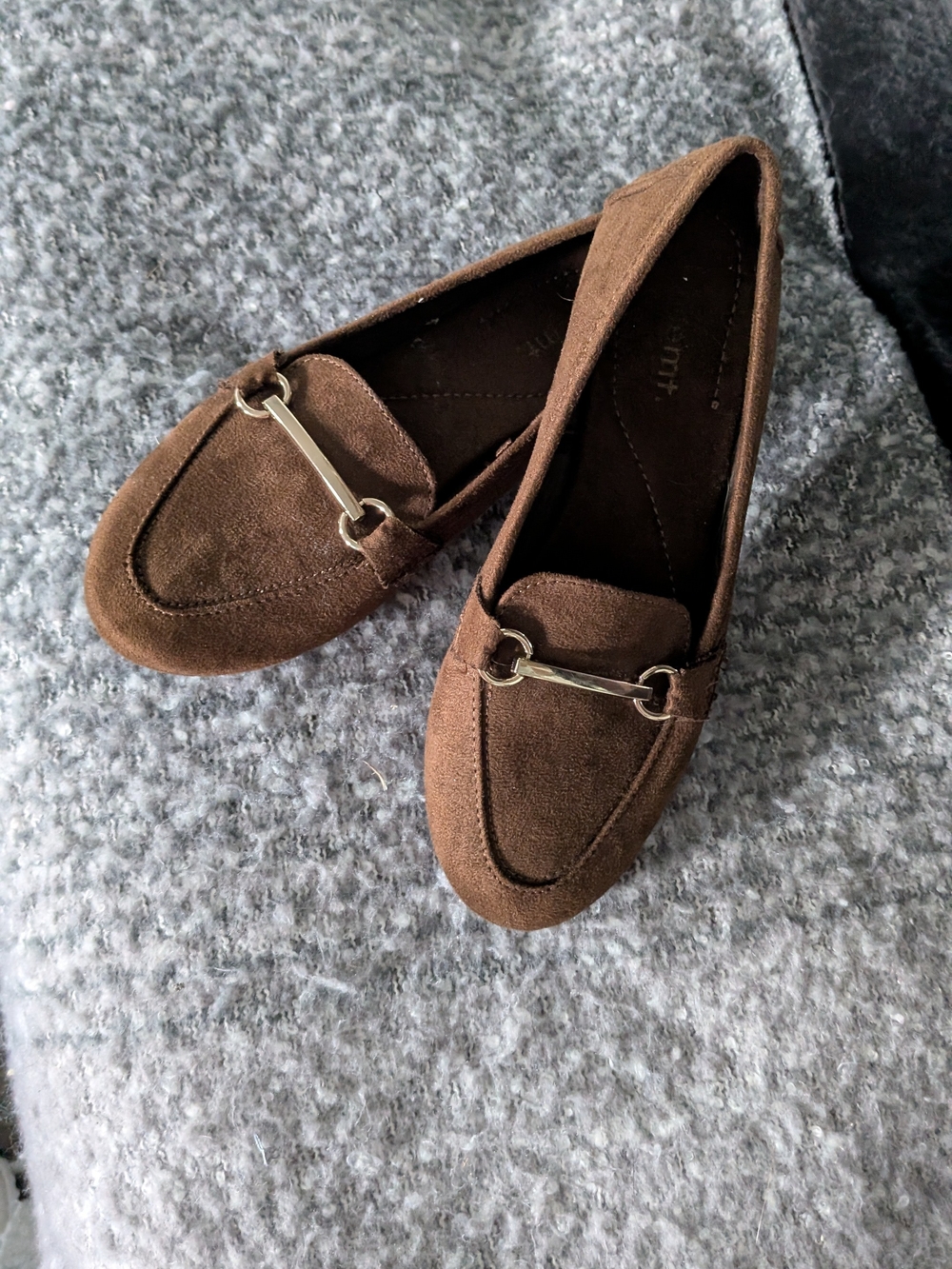 Brown Suede Women’s Loafers with Metallic Bit